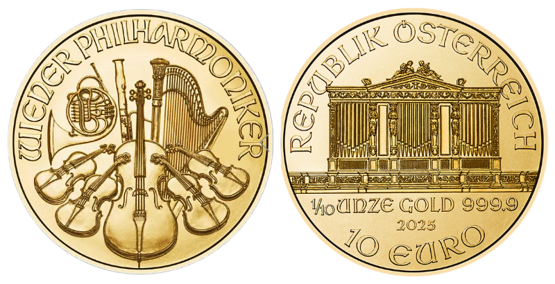 Zlatá investiční mince Wiener Philharmoniker 1/10 Oz